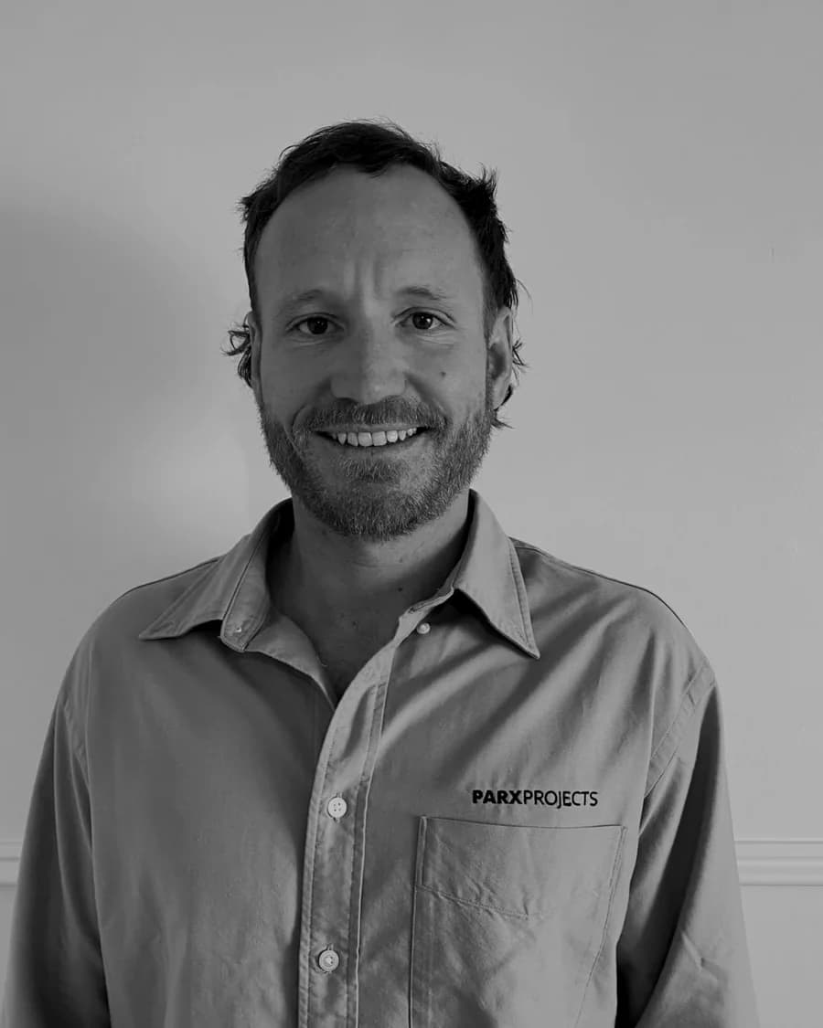 Black and white portrait of Haydn Parker, director of Parx Projects
